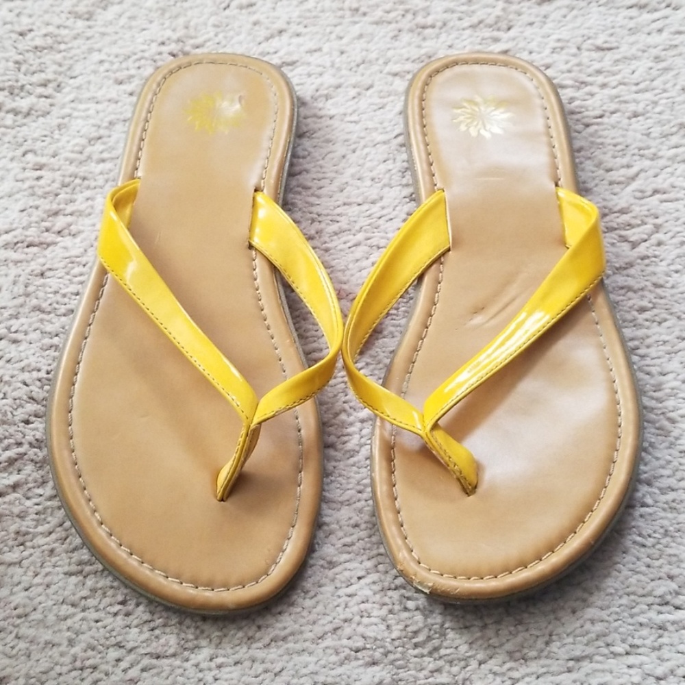 Yellow Leather flip flops